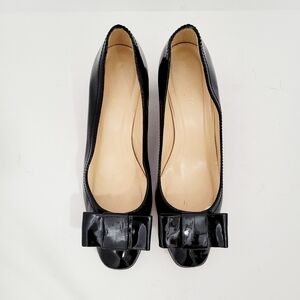 KATE SPADE New York Patent Leather Block Low  Heel Bows Black 8